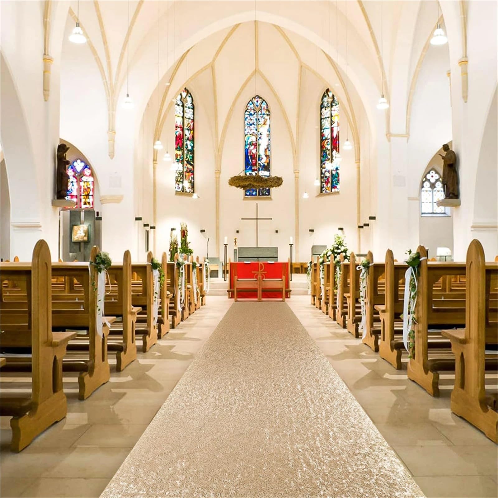 Hochzeit Gang Läufer Hochzeitsgangläufer Teppich Anti-Rutsch Hochzeit Goldener Gold Zeremonie Party Bühne Teppiche Hochzeitsteppich(500CM_0.75M)