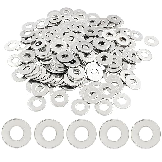 200 Pieces #6 x 3/8" Flat Washers,OD 3/8",Universal Metal Washers Stainless Flat Washers,SAE #6 Stainless Steel Metal Washer,Flat Washer for Bolts Screws