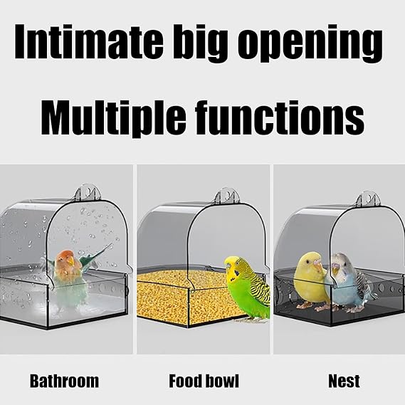 Bird Bath Cage, Cleaning Pet Supplies Cockatiel Bird Clean Bathtub with Hanging Hooks and Bottom Drawer for Cage Parrot Hanging Bathing Tub Bath Shower Box Accessory Supplies (Color : Transparent)