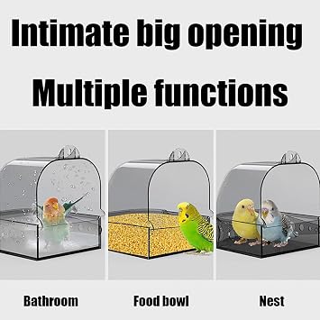 Bird Bath Cage, Cleaning Pet Supplies Cockatiel Bird Clean Bathtub with Hanging Hooks and Bottom Drawer for Cage Parrot Hanging Bathing Tub Bath Shower Box Accessory Supplies (Color : Transparent)