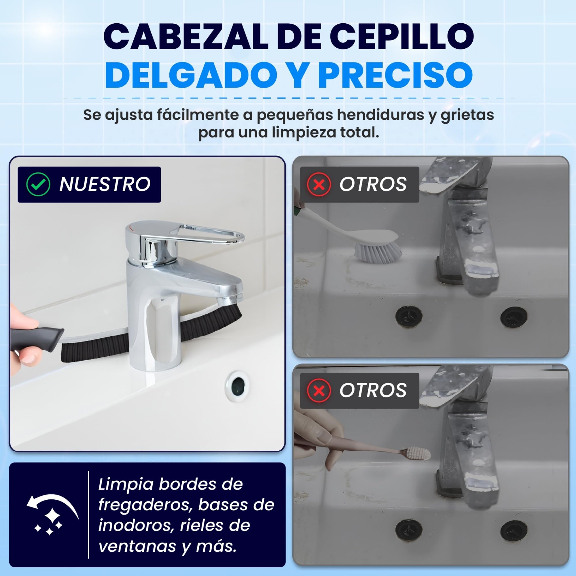 Cepillos Limpieza Hogar 3 Pack – Cepillo para Limpiar Juntas con Cerdas Duras y Rascador – Cepillo Limpia Juntas de Azulejos, Moho y Grietas – Cepillo Limpieza Ducha, Baño y Cocina
