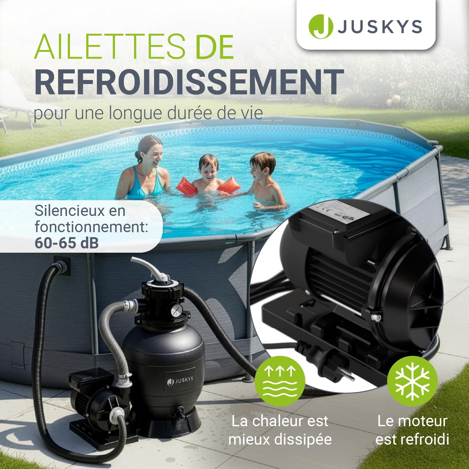 Juskys® Filtre à Sable 250 W - équipement Piscine Puissant pour Volume 38.0000 litres, système 7 Positions, Construction Durable