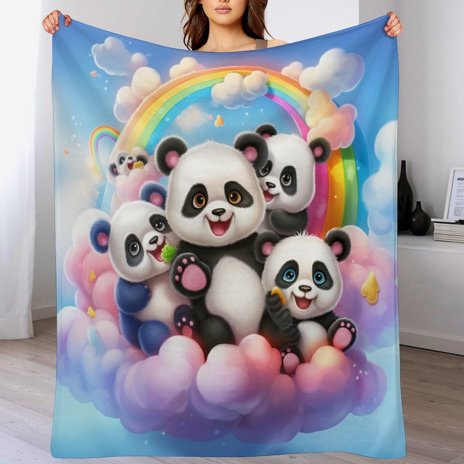 Couverture Panda flannel 100x130cm contre le froid sur le canapé