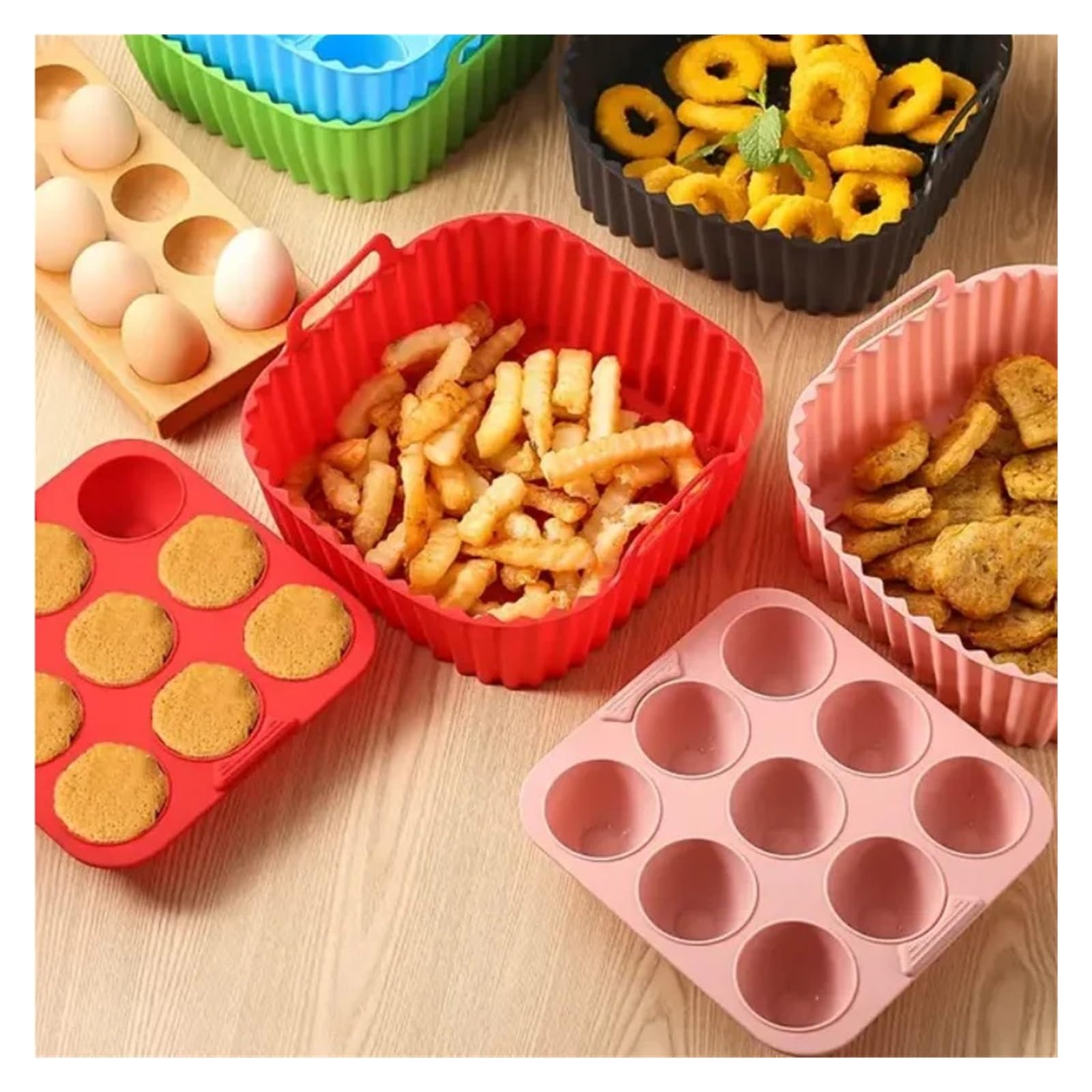 Revestimiento de silicona for freidora de aire de 2 piezas for hornear | Reutilizable, Antiadherente, Apto for Alimentos, Fácil de Limpiar(Pink)