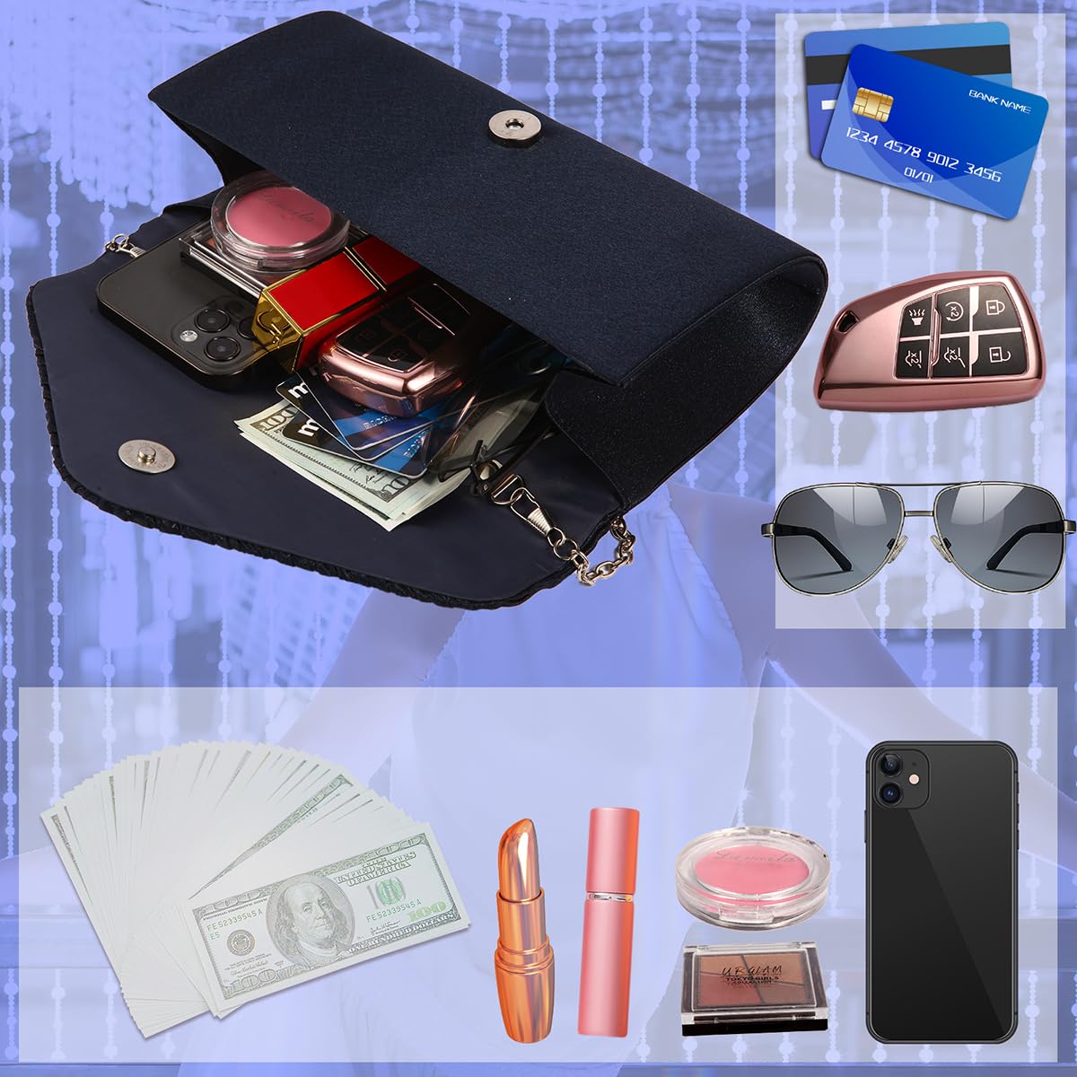 BBjinronjy Clutch Purses for Women Evening Bag Formal Rhinestone Handbags for Wedding Party Cocktail Prom Dinner: Navy