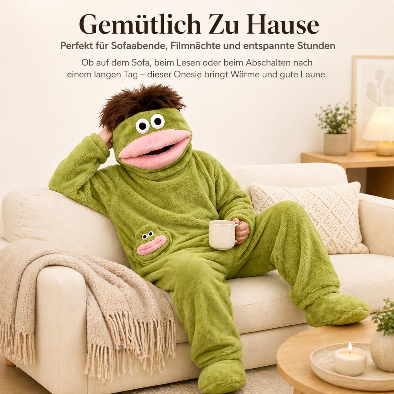 Generisch Silly Onesie, Goofy Frosch Schlafanzug, Fleece Pajamas Lustiger Grüner Monster-Hoodie mit Kapuze Tasche Für Party/Loungewear