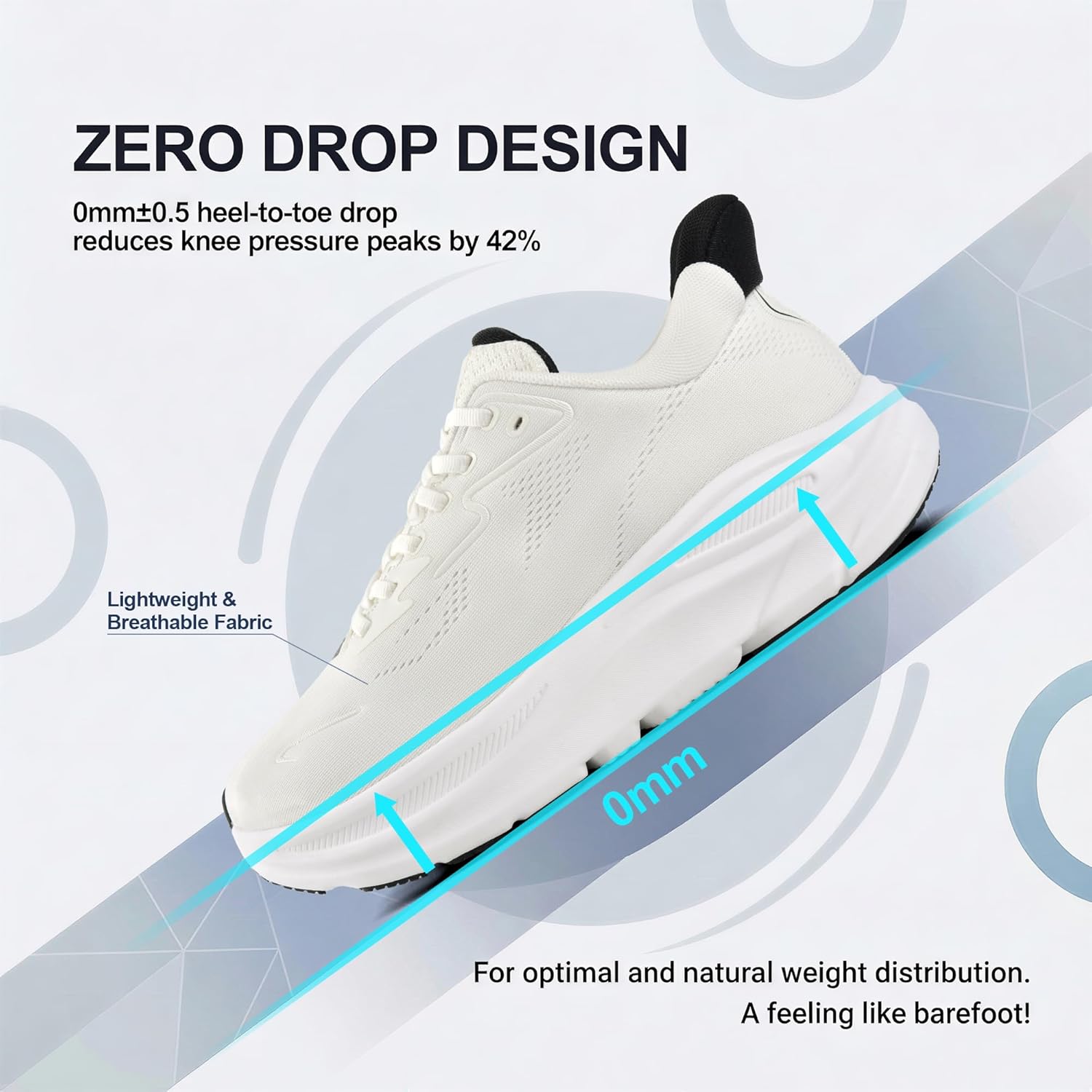JACKSHIBO Men's Wide Toe Box Sneakers, Zero Drop Slip On Hands Free with Arch Support, Cushioned Shock Absorption for Gym Cross Training Wide Feet