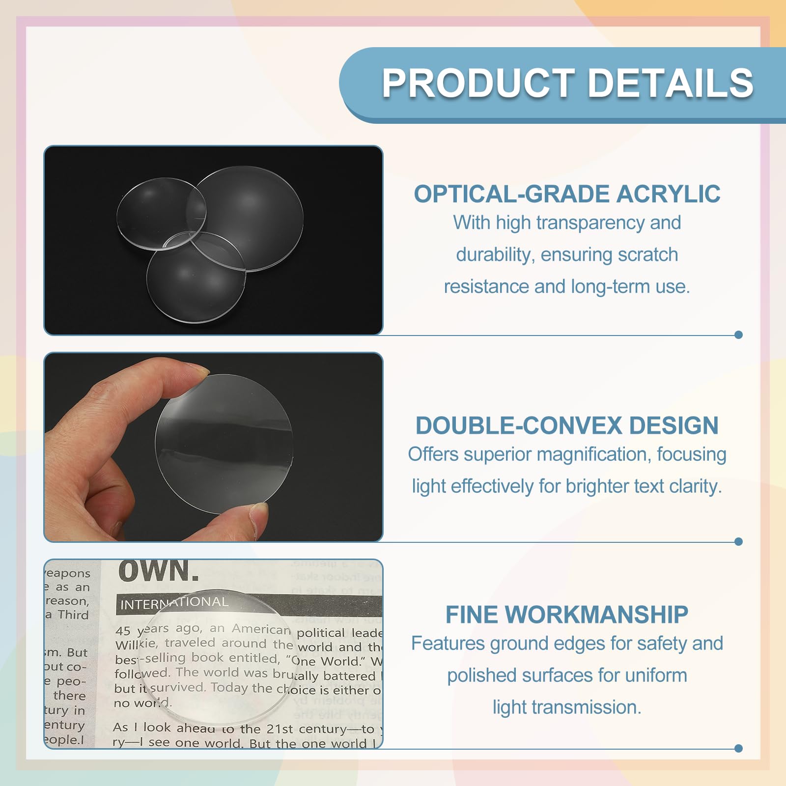 PATIKIL 20 Pack Biconvex Lens, 50mm Dia. 180mm Focal Length Spherical Optical Lenses Magnifier Paperweight Acrylic Double Convex for DIY Office Desk Home Science Experiment Telescope - Image 3