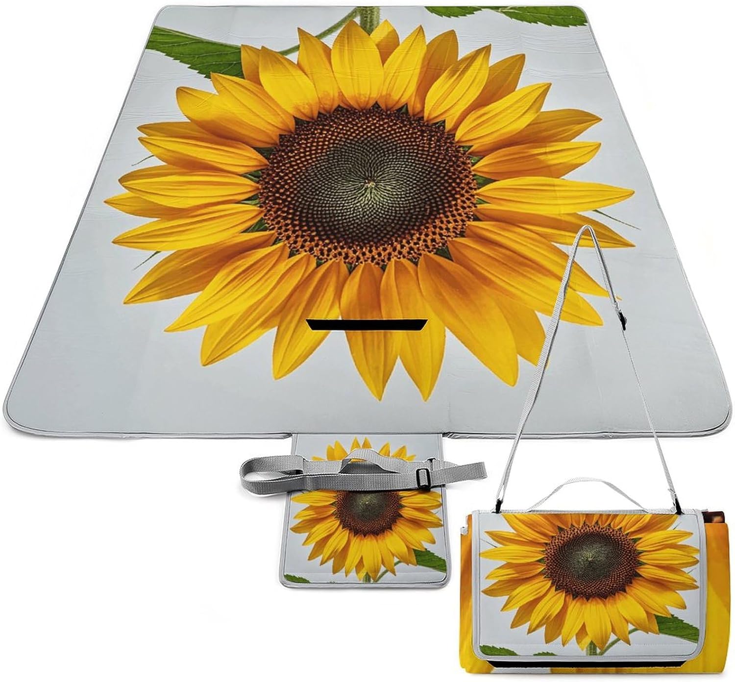 Outdoor Picnic Blanket Extra Large Beach Blanket Waterproof Picnic Mat Sunflower on White Background Camping Blanket Portable with Carry Strap Park Blanket for Grass Camping Park