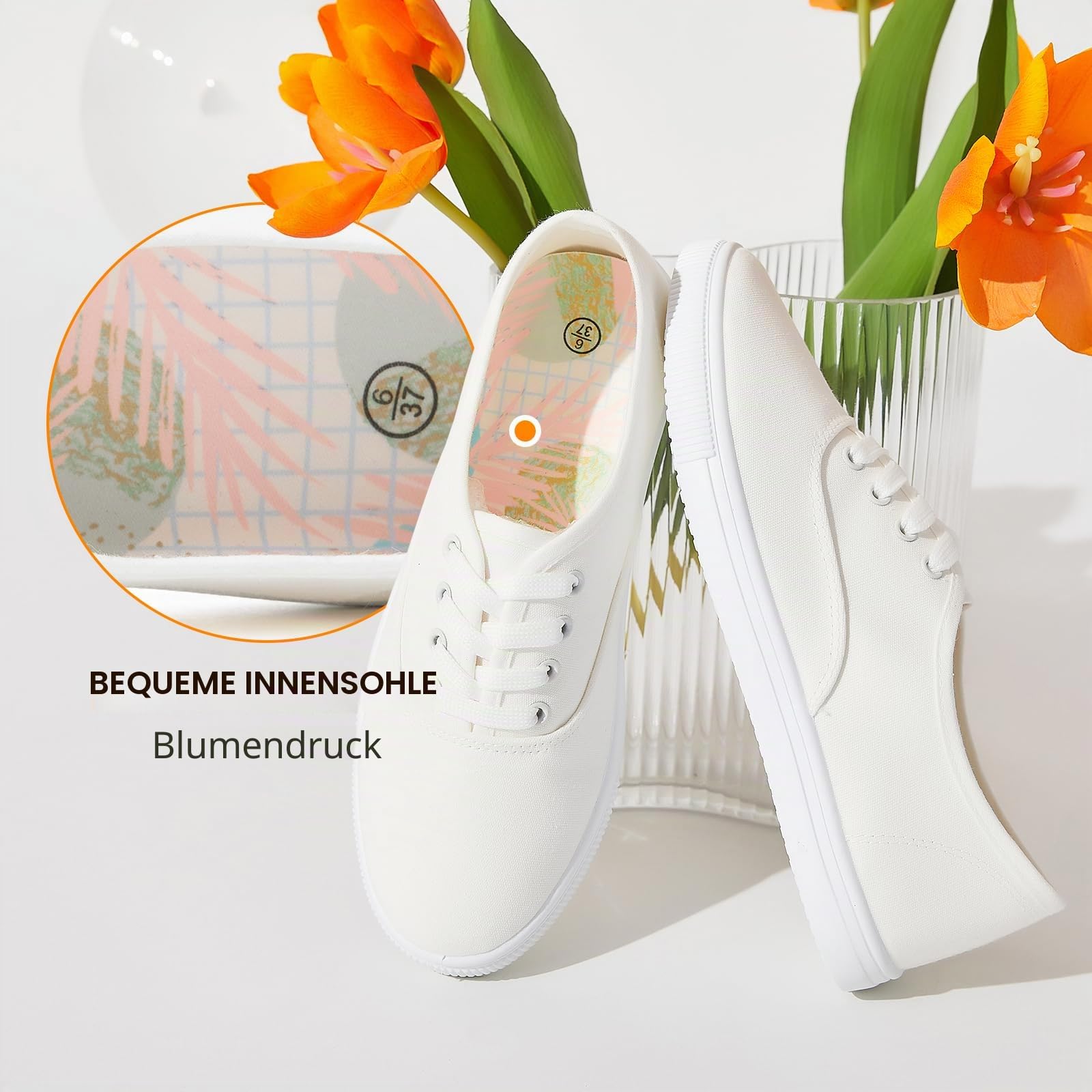 Klassische weiße Damen-Sneaker, niedrige