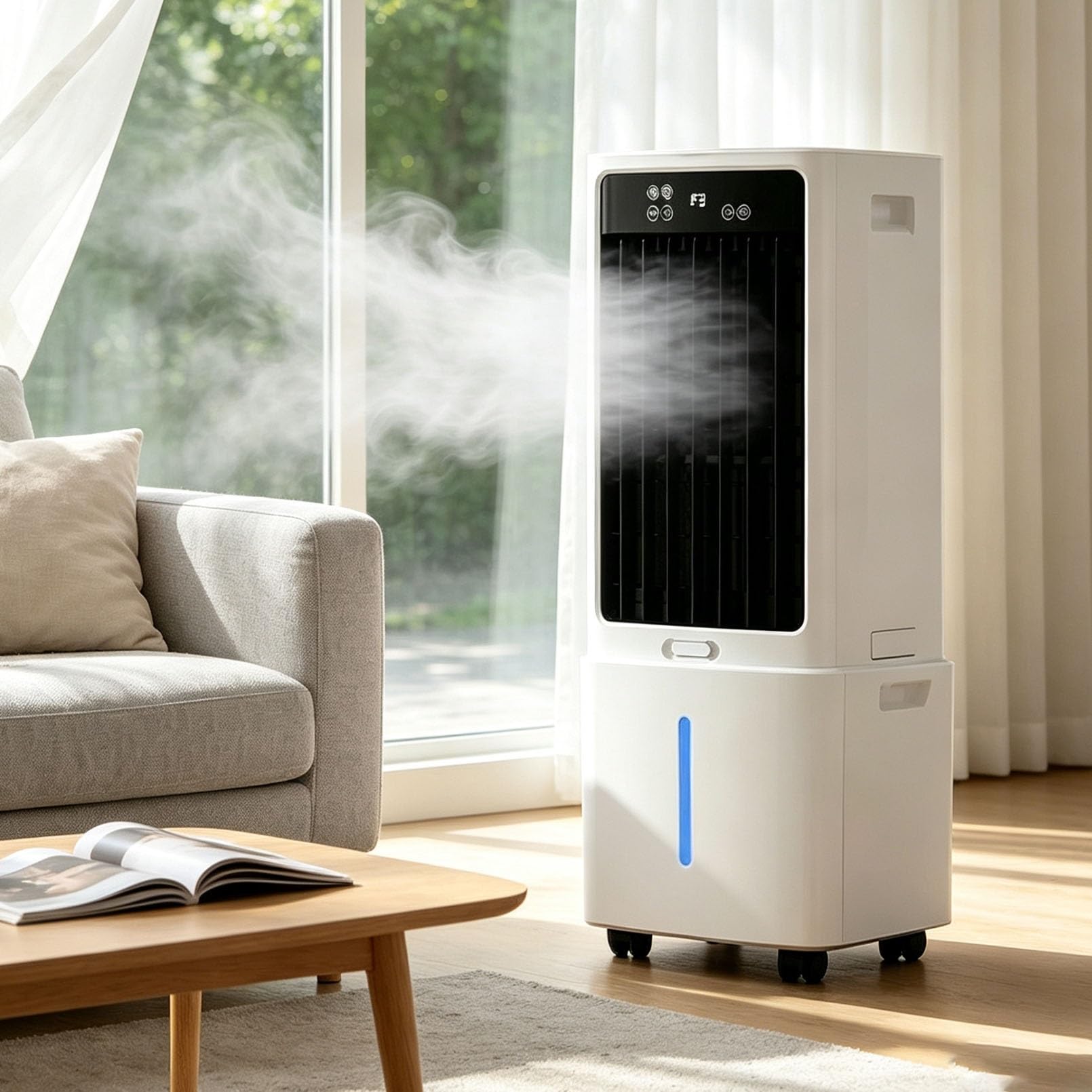 Lsoiup One Color Swamp Cooler Evaporative Air Cooler With 12L Water Tank, Portable Air Conditioner With 3 Speeds 12H Timer 2 Ice Pack 120°Oscillation Cooling Fan For Garage Commercial Use