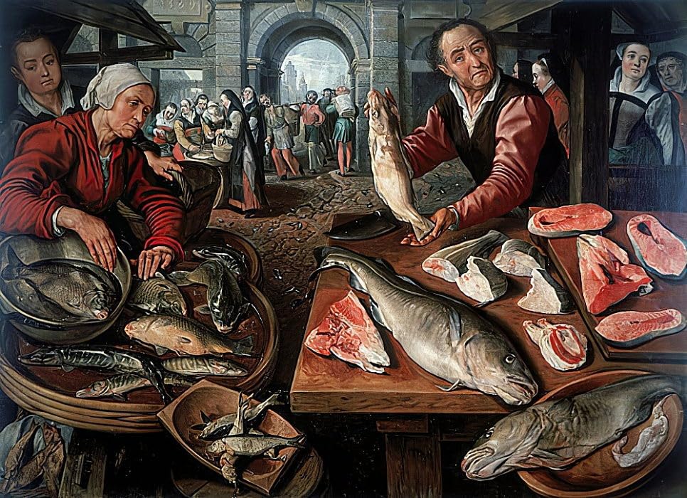 Peinture Marché aux poissons Joachim Beuckelaer toile 60x90cm