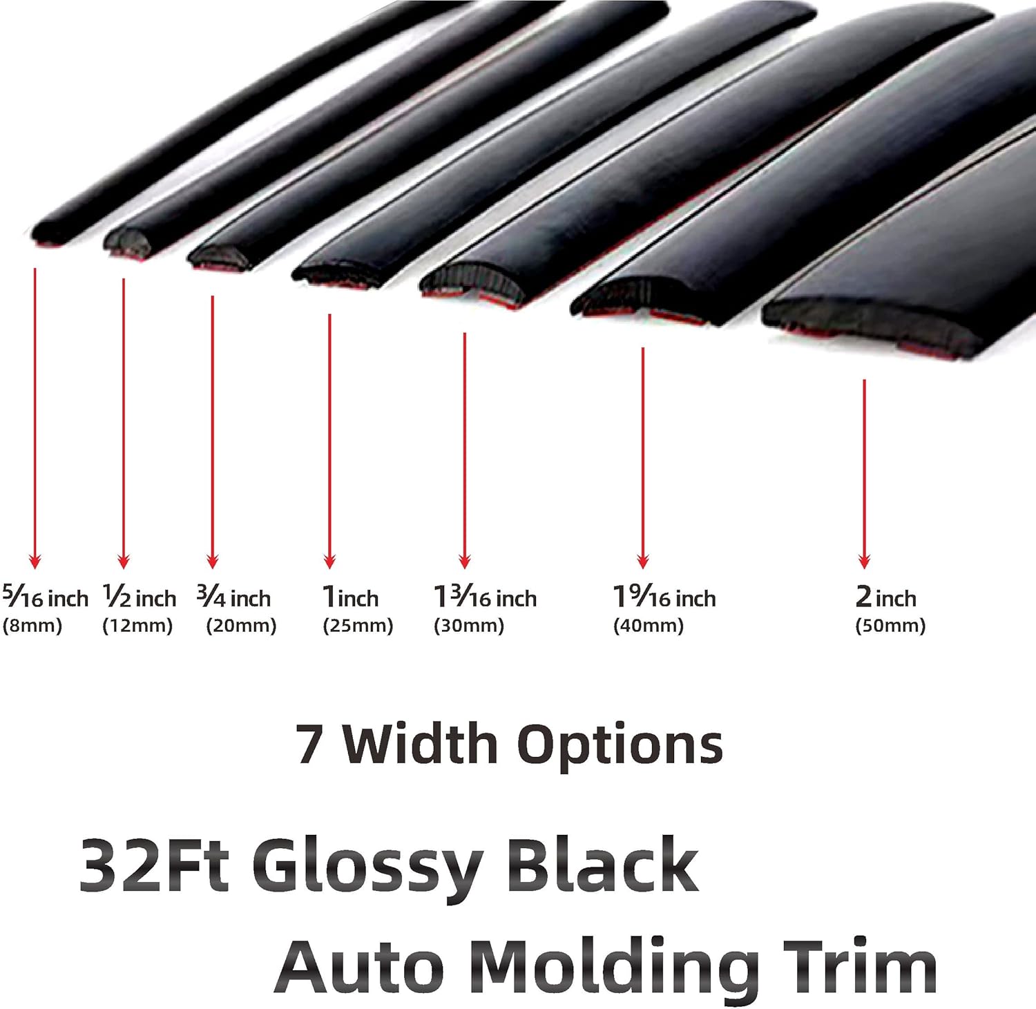 32Ft Automotive Car Exterior and Interior Molding Trim Universal Bumper Window Door Body Side and Household Furniture Surfaces Decorative Strip Scratch-Proof (2 inch (50mm), Glossy Black)