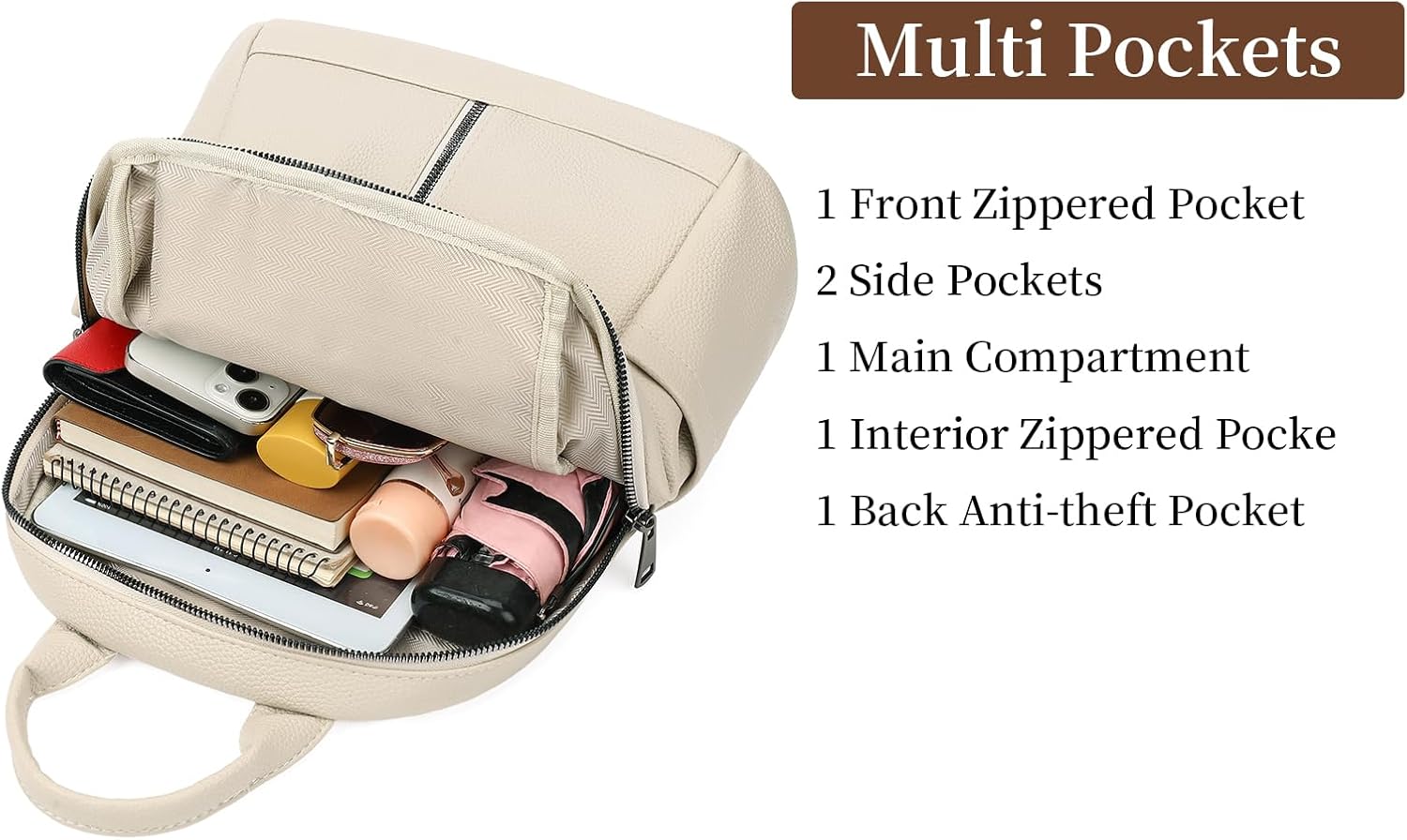 GAEKEAO Backpack Purse for Women Casual Shoulder Bag PU Leather Convertible Travel Ladies Designer Trendy with Zipper Closure