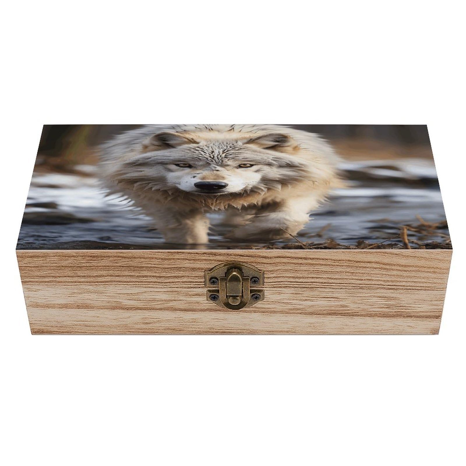 VstaDank Walking Wolf Wooden Storage Box Wooden Keepsake Box with Hinged Lid Exquisite Solid Wood Decorative Jewelry Case Memory Box for Jewelry Photos Letters Crafts Trinkets