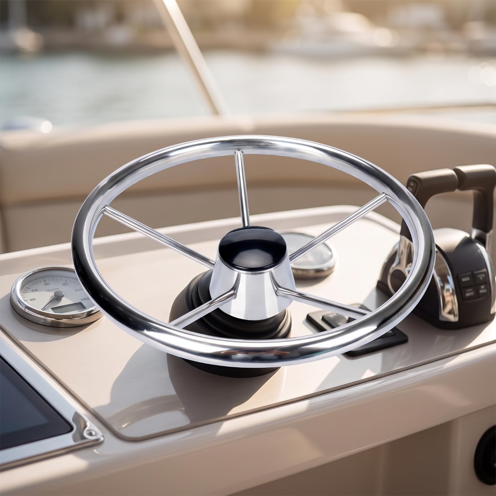 Volante Barca Volante Timone Ruota Timoneria Acciaio Inox 5 Razze Stile Pulito Controllo Affidabile E Compatibile con Barche Adatto a Crociere Familiari