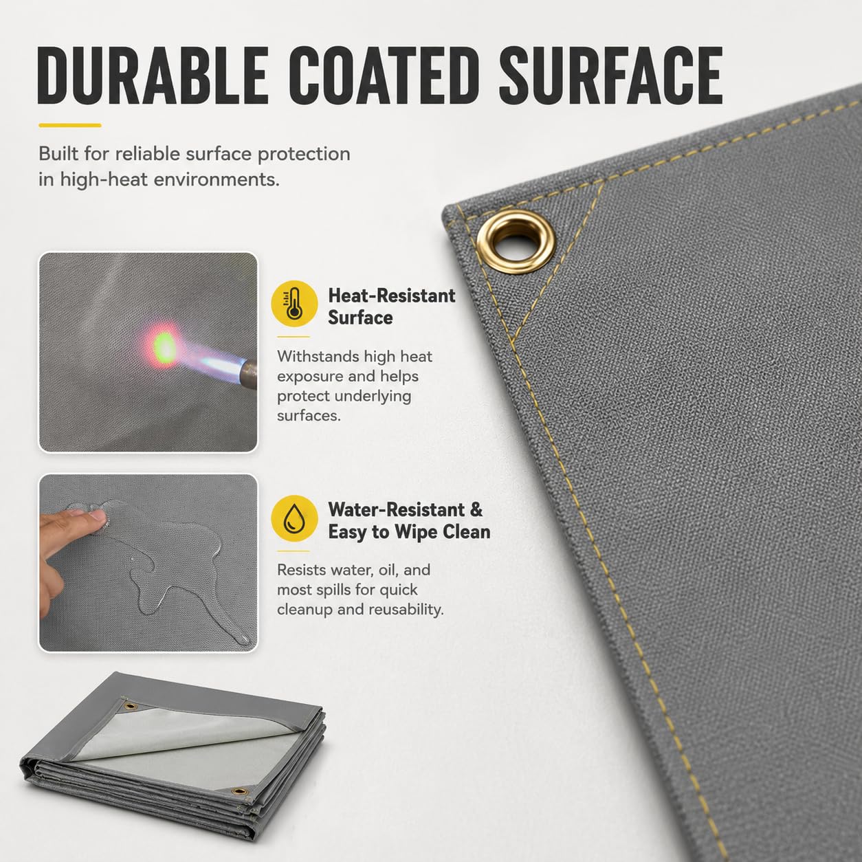 FLASLD Manta de Soldadura Resistente de 183 x 244 cm, Manta ignífuga con Revestimiento de Silicona Grande Que Protege el área de Trabajo de chispas, Tela ignífuga de hasta 2000 °F