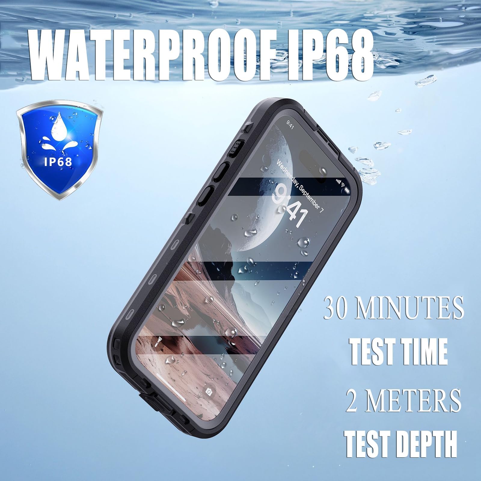 Funda Magnética para iPhone 16/16 Plus/16 Pro/16 Pro MAX, Funda Resistente Al Agua IP68, Protección con Sello Militar, Resistente Al Polvo,16Pro,Black