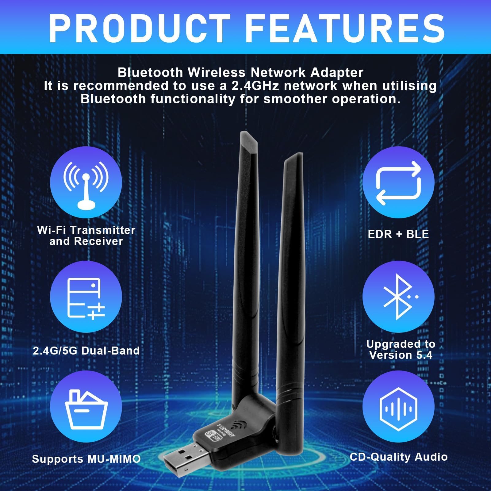 Antena WiFi 6 AX900Mbps Adaptador para PC, Repetidor Bluetooth USB 5.4 Banda Dual 2,4 G/5 GHz, MU-MIMO, WPA3, USB dongle Compatible con Win7/10/11 - 3