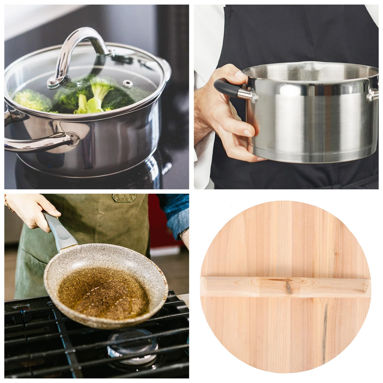 Alasum Coperchio in Legno per Pentola e Wok, Mantiene Sapore Naturale e Trattiene Vapore, Accessorio Cucina Leggero e Resistente per Uso Domestico e Professionale