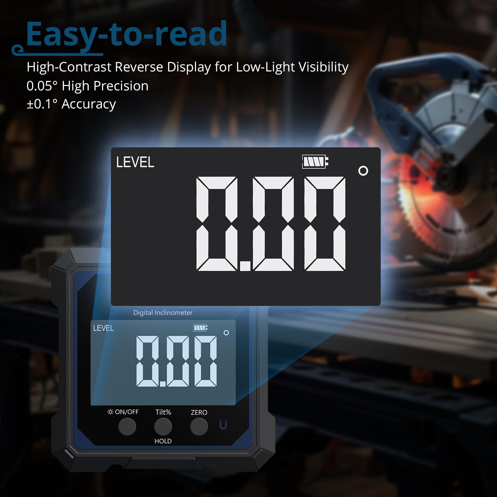 Inclinometro Digitale Ricaricabile con Laser a Quattro Lati, Misuratore Angolare Digitale con Laser, Display LCD, Campo di Misura 4×90°, Impermeabile IP54, per Lavori in Legno, Edilizia