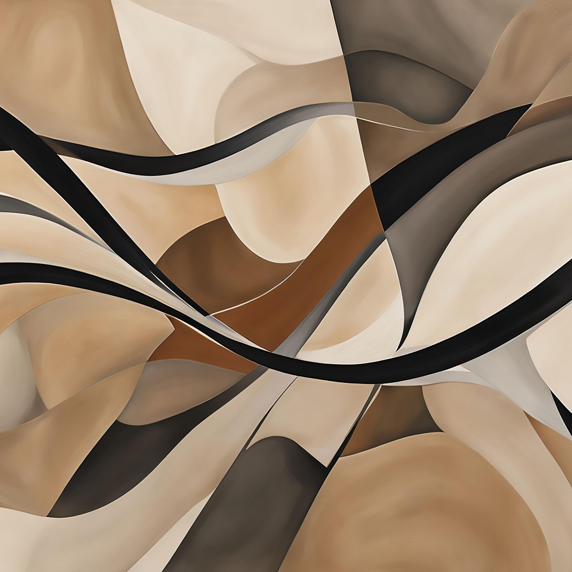 CheQuadro! Quadro astratto moderno per soggiorno, stampa su tela Curve Eleganti Beige e Marrone intelaiato pronto da appendere absh10-130x60 cm