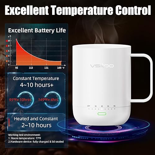 Miniatura 4 de VSITOO S3PRO - Taza de café térmica con control de temperatura, 14 onzas, taza de viaje inteligente con calentador de café controlado manual y por