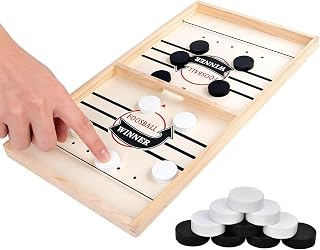 Air Hockey de Mesa 2 en 1 Madera Solida Plegable Portátil, Jogos para Crianças Juego de Disco Rápido, Interacción Padre-Hijo Actividades Reunión Familiar Niños Adultos