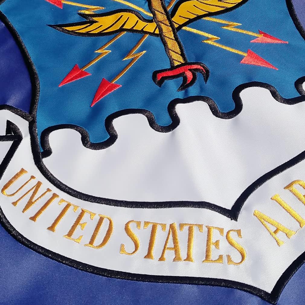 Premium Embroidered US Air Force Flag 3x5 Ft Outdoor -Double Sided Embroidered, Heavy Duty 2ply Nylon, Sewn Stripes and Brass Grommets. All Weather American USAF Military Flags Great for Indoor and Outdoor Decor