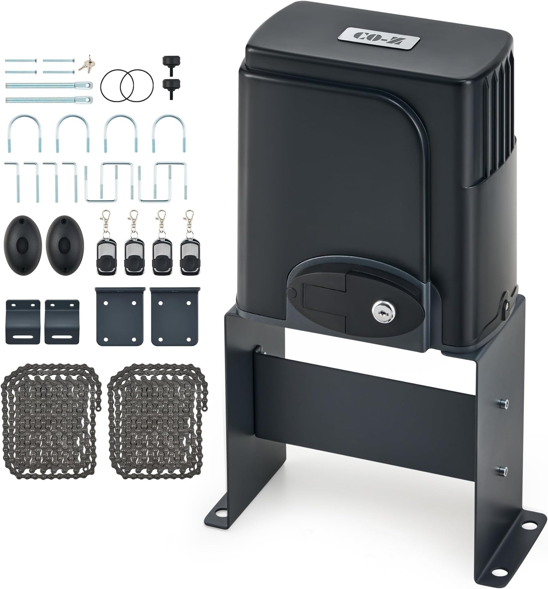 CO-Z CGHL14 Automatic Gate Opener, HomeLink Compatible Sliding Gate Opener for 1400lb 40ft Gates, Electric 280W Chain Operated Gate Opening Kit with IR Sensors Remotes, Driveway Home Garden