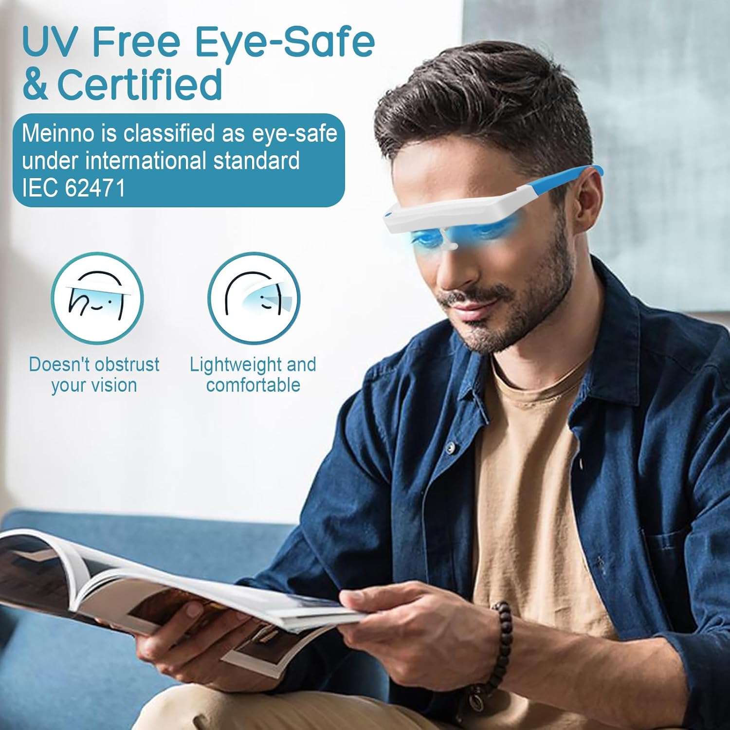 Light Therapy Glasses, Blue-White UV-Free Light Therapy Lamp, Portable Daylight Lamp, Wearable Sunlight Lamp, Boost Energy, Relief for Sleep Problems, Jet Lag, Equivalent to 10000 Lux - Image 5