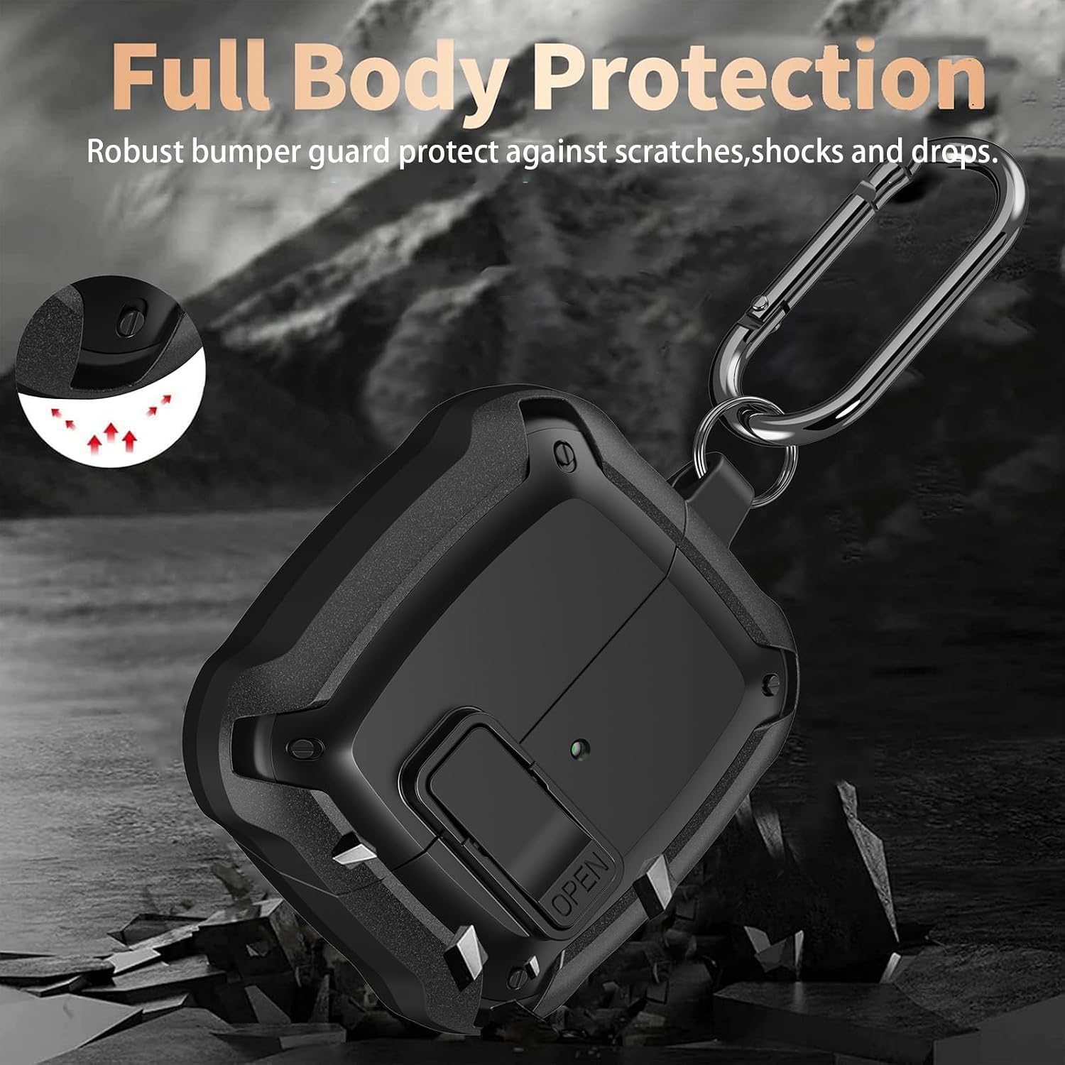 Galaxy Buds 3 Pro/3/3 FE Case Cover with Secure Lock Clip, Shockproof Samsung Galaxy Buds3/3 Pro 2024/3 FE 2025 Protective Hard Cover Shell with Carabiner&Cleaner kit for Men Women, Black