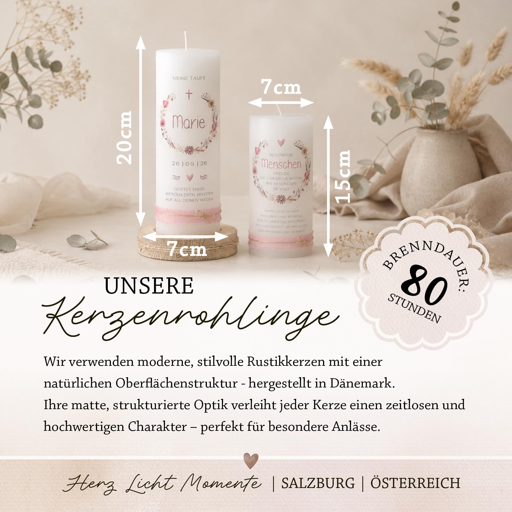 Personalisierte Taufkerze | Moderne handgemachte Kerze mit Name & Datum Junge | Individuelles Taufgeschenk Bub | Hochwertige Rustikkerze | Partenkerze Taufe | Blau Grün Boho (B-Mint)