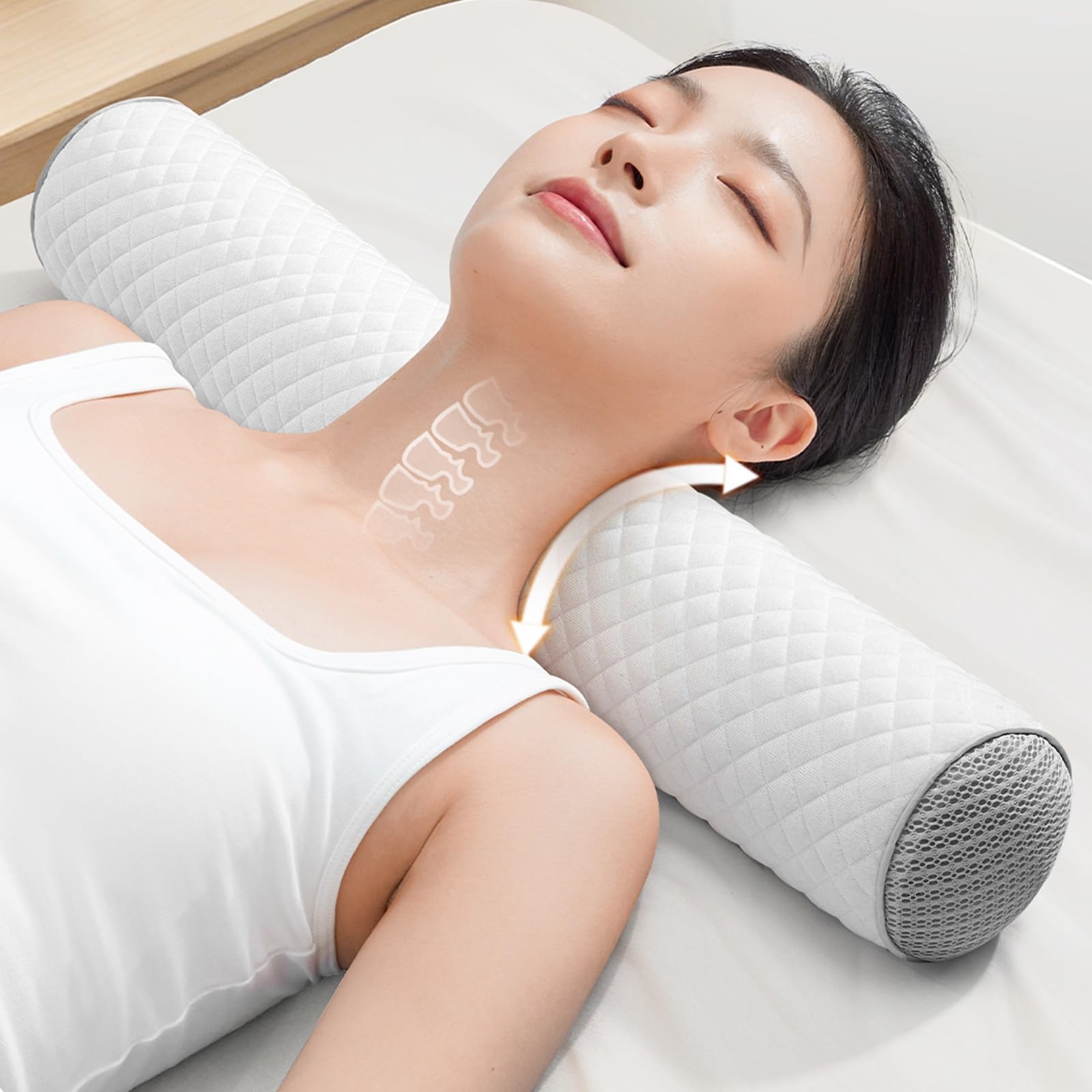 Nackenrolle Mit Weichem Mikroplüsch Bezug, Orthopädisches Nackenkissen, Lagerungsrolle, Knierolle, Memory Foam, 55 * 10cm(Green)