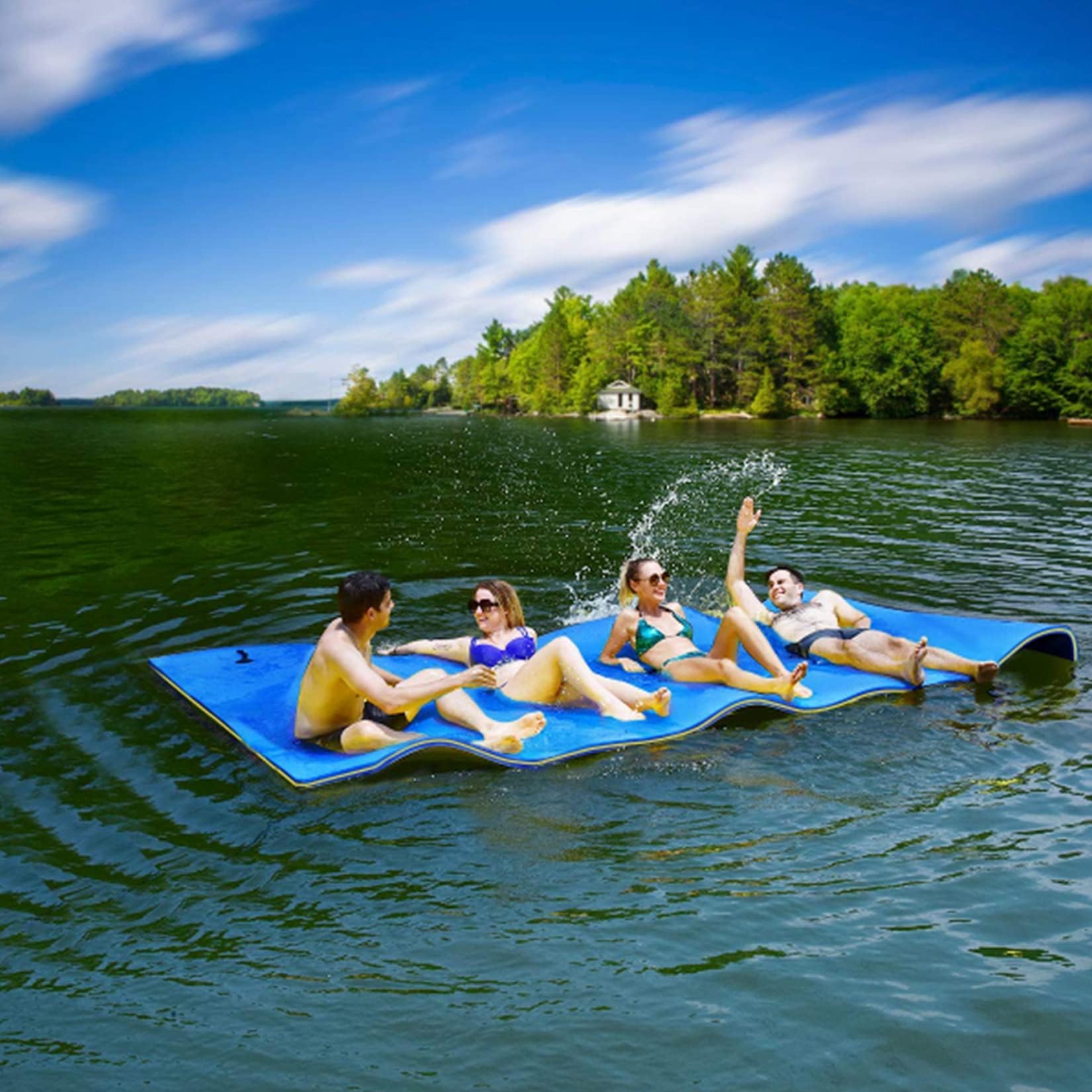 Grande Tappetino Galleggiante, Tappetino Galleggiante in Schiuma XPE a 3 Strati Resistente agli Strappi per Lago, Piscina, Fiume, Oceano, Barca,Blu,500x180x 3.3cm