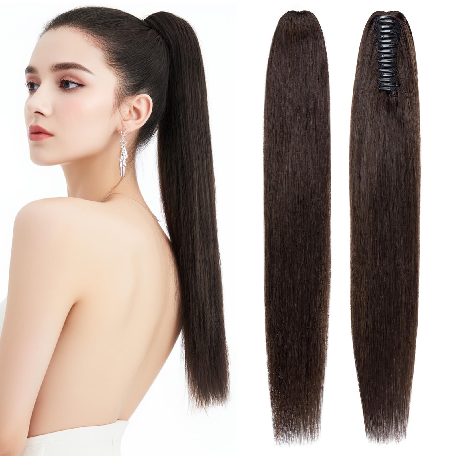 prokyvity Human Hair Claw Clip Ponytail, Claw Clip Human Hair Ponytail,Effortless Application with Secure Hold,Style in Seconds,Quick Styling