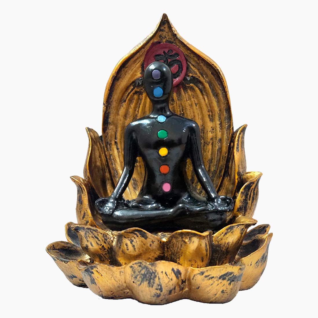 Resin Handmade Seven Chakra Yoga Avatar in Meditation Sitting On Lotus Throne Backflow Incense Cone Burner Figurine with 7 Chakra Zone Colors Decorative Accent with 10 Free Cones,Good Luck Gift