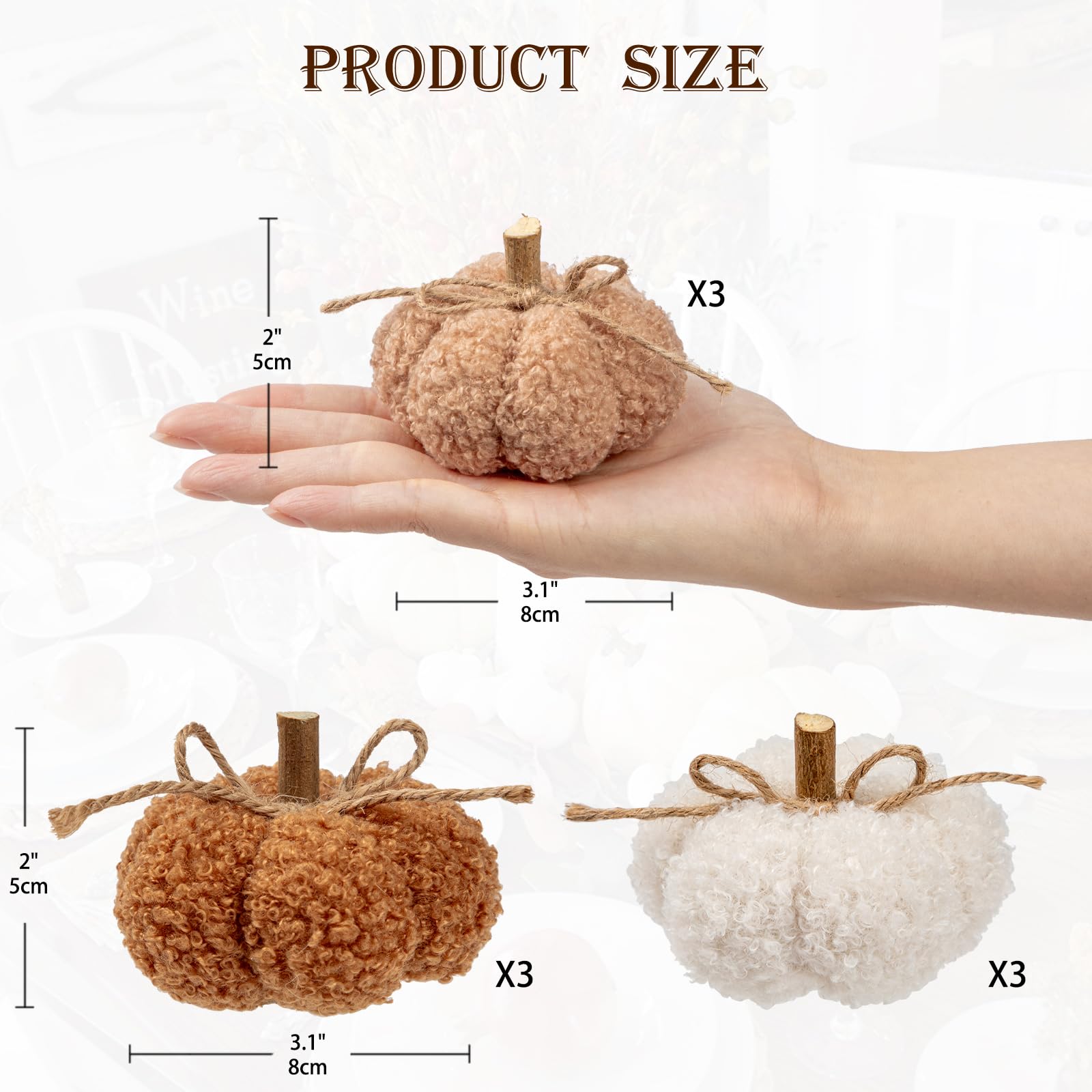 9er-Set Künstliche Samt-Kürbisse 8cm Künstlicher Kürbis für Herbstdeko | Tischdekorationen DIY-Herbstdekorationen, Herzstück für Herbsthochzeit, Herbst-Wohnkultur, Thanksgiving-Dekoration