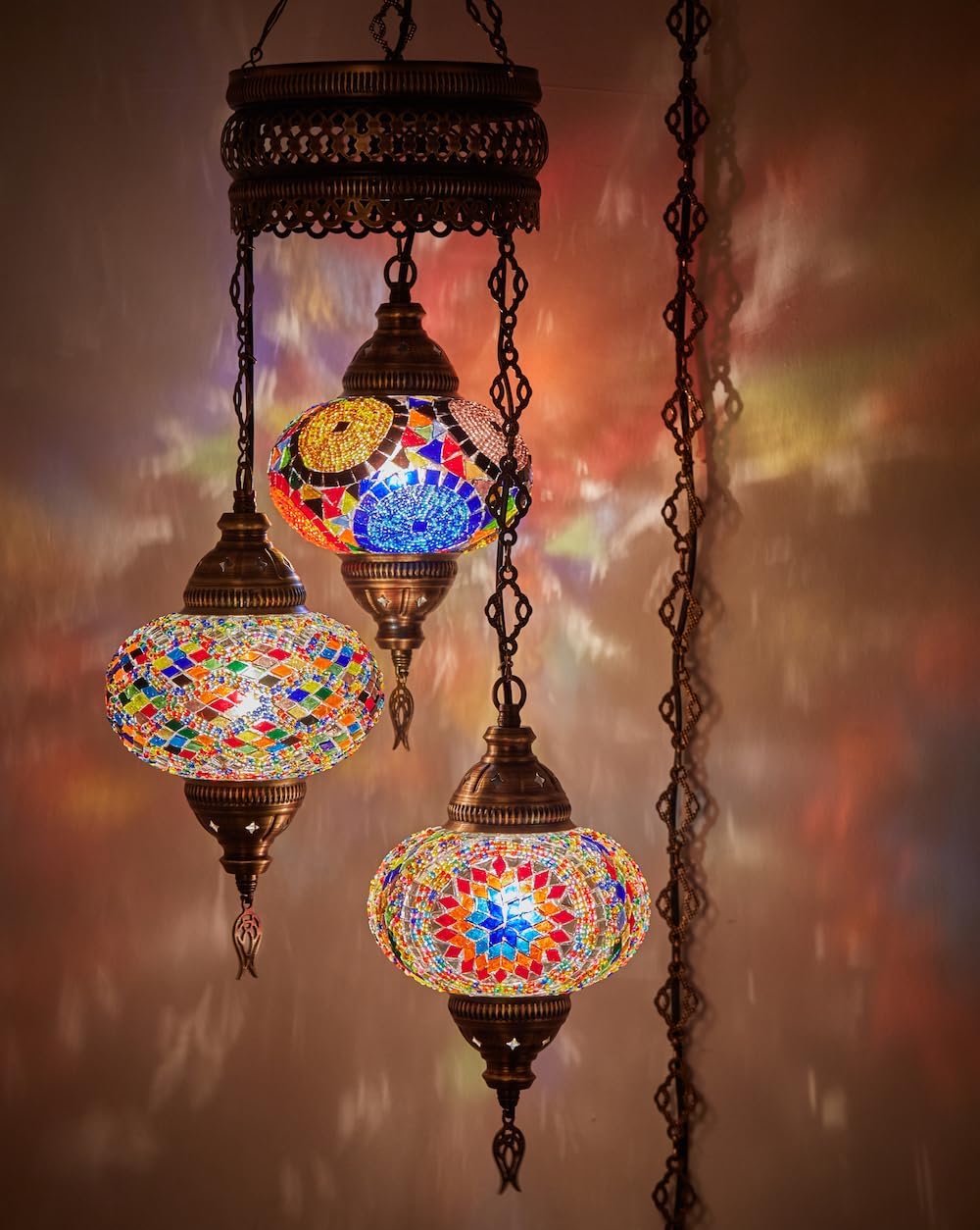 DEMMEX Turkish Moroccan Hardwired Chandelier 3 Globe