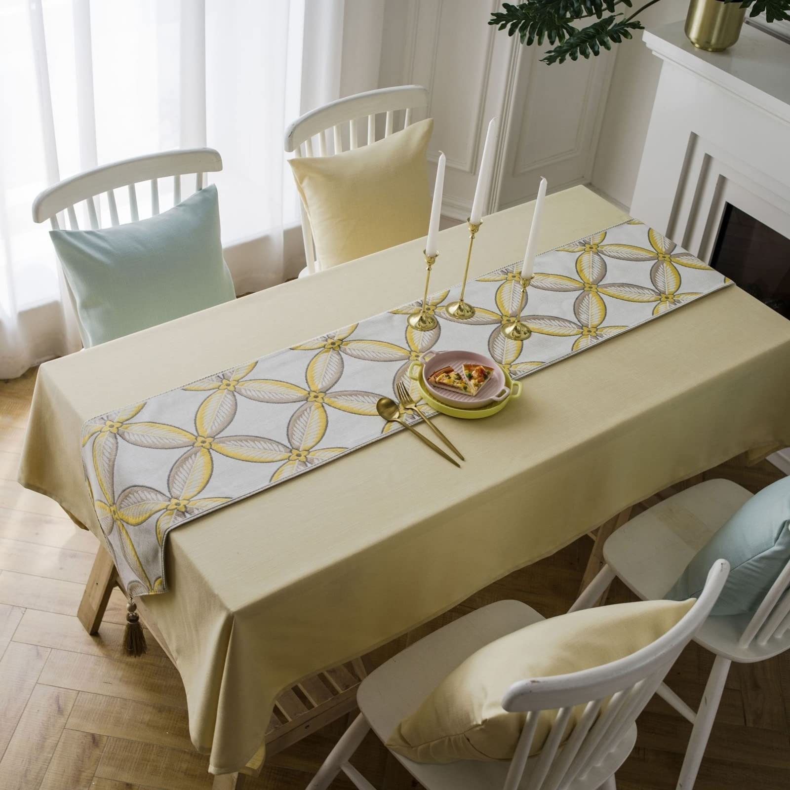 Tischläufer Gartentisch Gelb, Tischläufer Vintage Geometrisches Quadrat Polyester Tischläufer 32x160cm Hochzeit Tischdeko Weihnachtstischdeko
