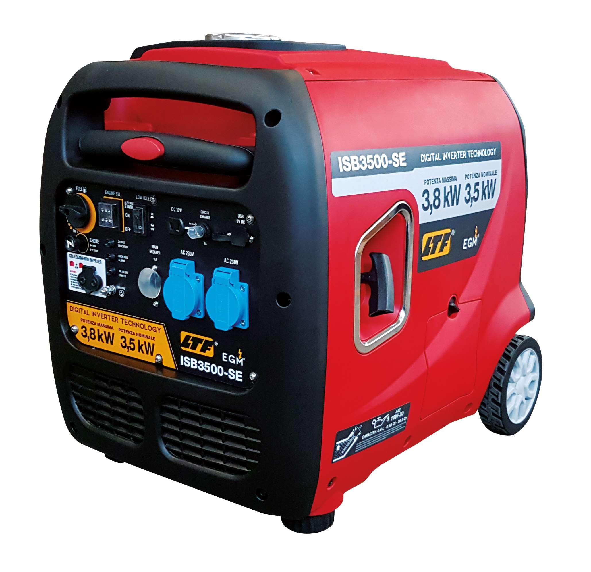 Generatore di Corrente Inverter Portatile a Benzina 1,8 kW, Ultra Silenzioso con USB, Monofase, Avviamento a Strappo, Modello EGM ISB3500-SE