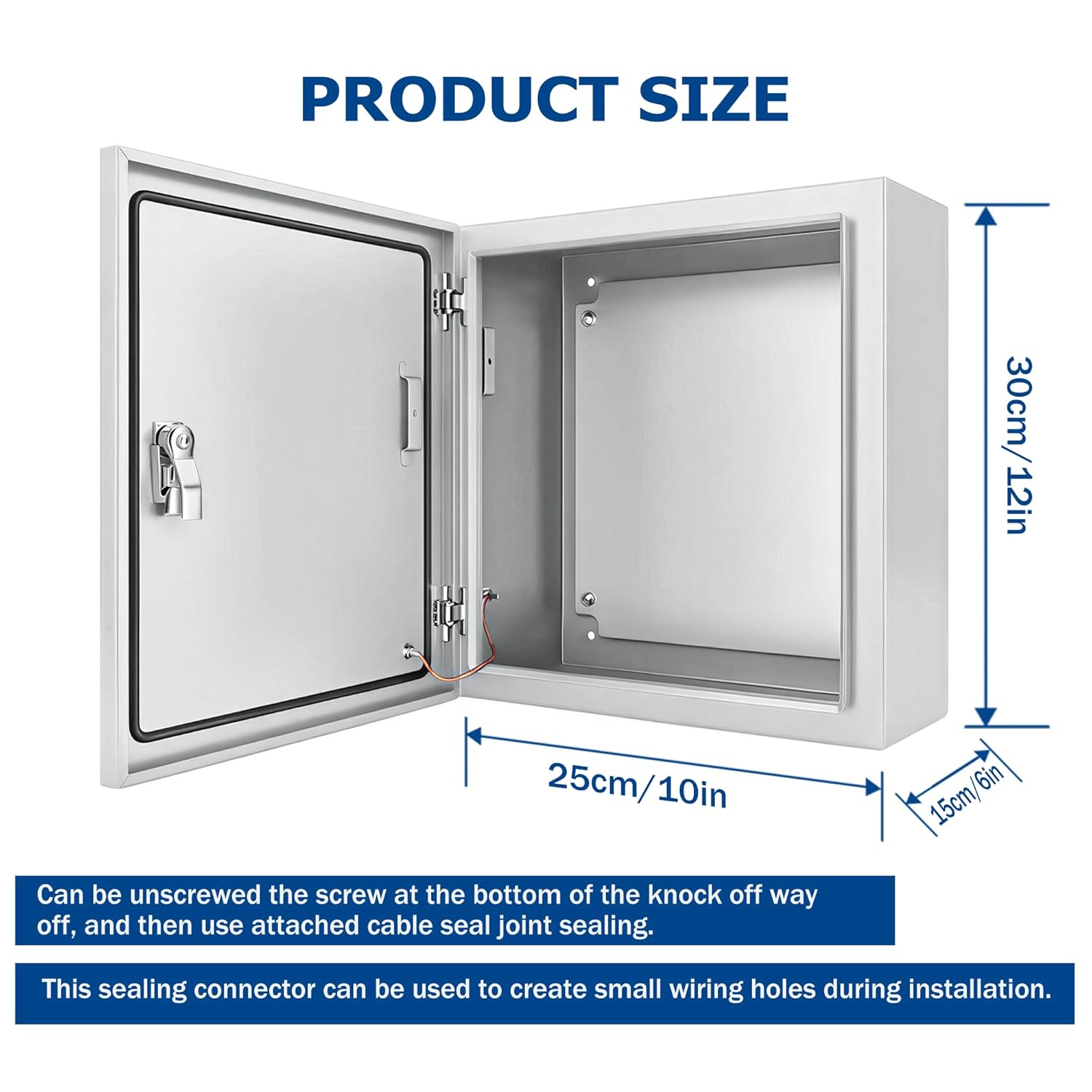 12" x 10" x 6" Steel Electrical Enclosure, Outdoor Wall Mount Weatherproof Junction Box with Lockable Lid, DIN Rail & Mounting Plate for Industrial Controls