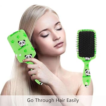Detangling Hair Brush Cartoon Pandas Paddle Hairbrush with Soft Bristles for Women Men Massaging Scalp