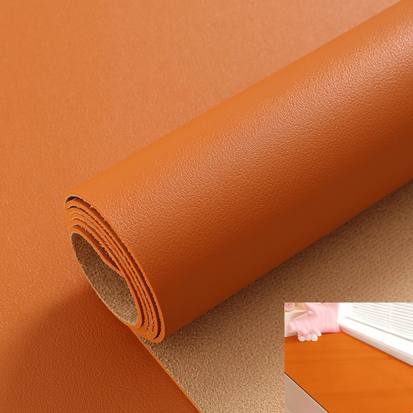 GBPLDMAQ PU Bay Window Cushion, Watertight Window Seat Cushion, Nonslip Bottom Cuttable for Entryway Kitchen Bay Desk(Orange,50x120cm/20x47in)