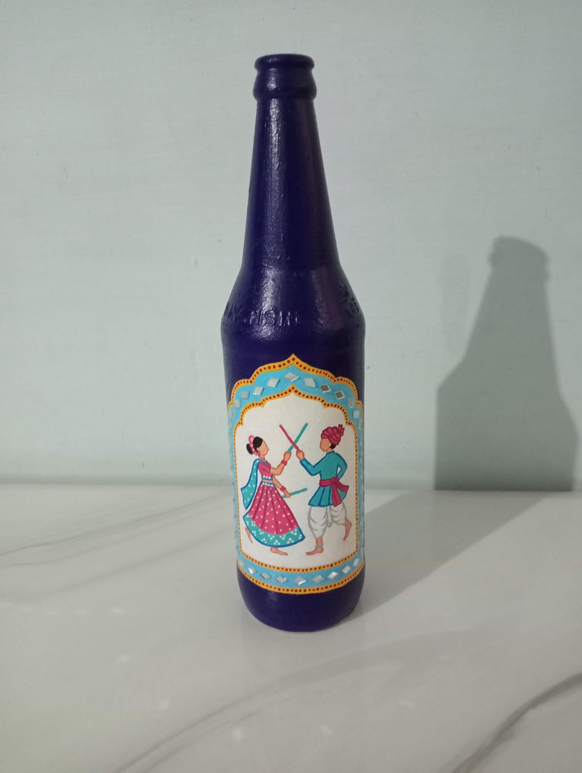 Sharanya Arts Handcrafted Dandiya Raas Blue Festive Bottle Art – Premium Blue Hand-Painted Decorative Glass Vase for Luxury Indian Home Decor, Diwali Gifting, and Living Room Aesthetics-picture-13