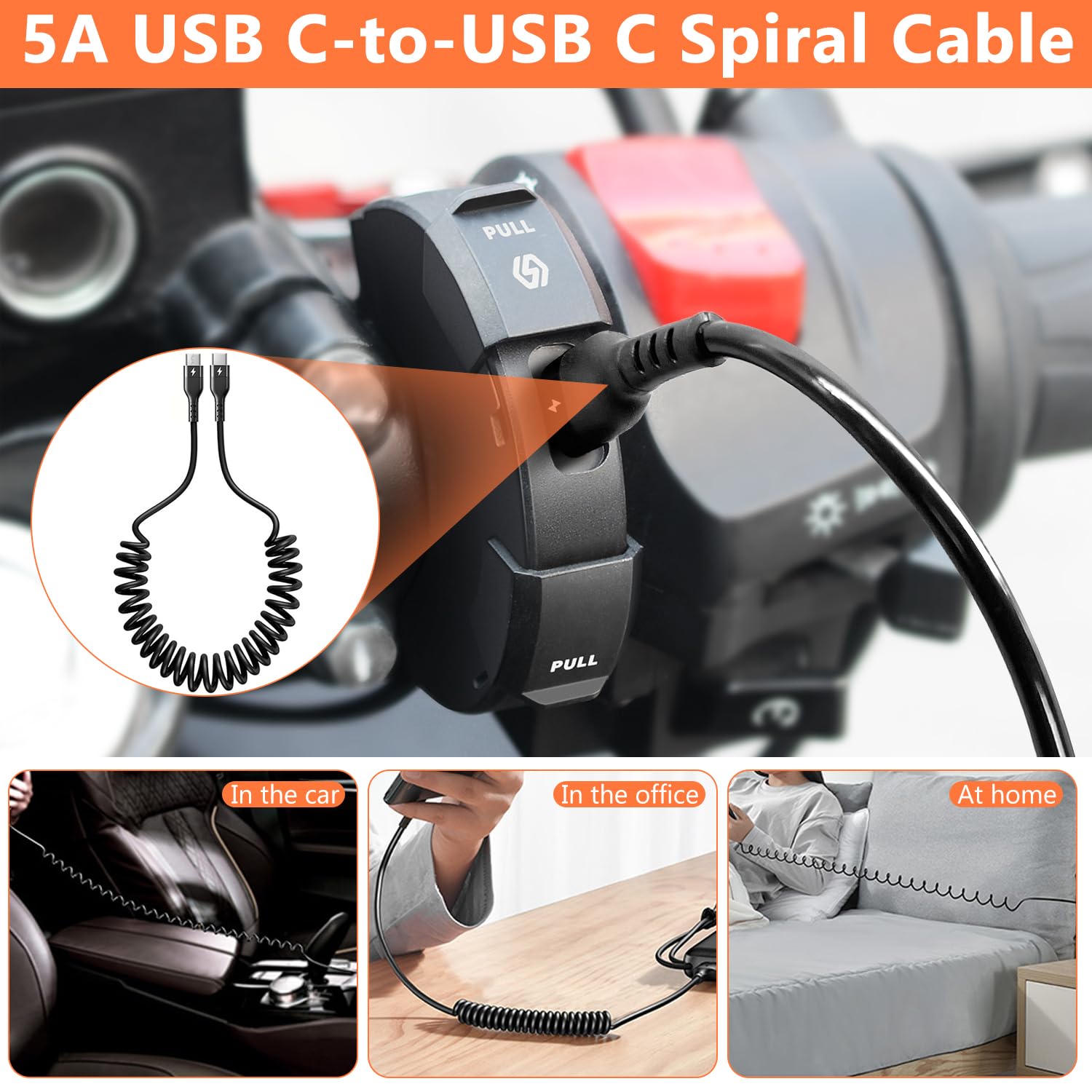 Presa USB Impermeabile per Moto 48W, Presa USB C 12V Moto Impermeabile, Caricatore per Motocycle QC3.0+Type-C, +Cavo di Ricarica 5A Type-C (1 M) per DC 12V Biciclette da Spiaggia