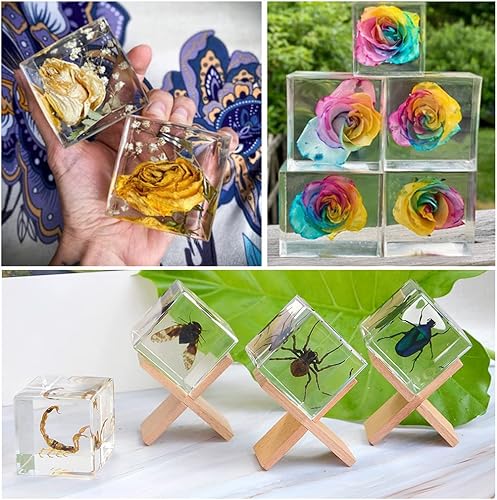 Miniatura 4 de FineInno Molde de resina de cubo transparente de 3.35 pulgadas con marco de madera, molde grande de silicona profunda, molde de fundición de epoxi