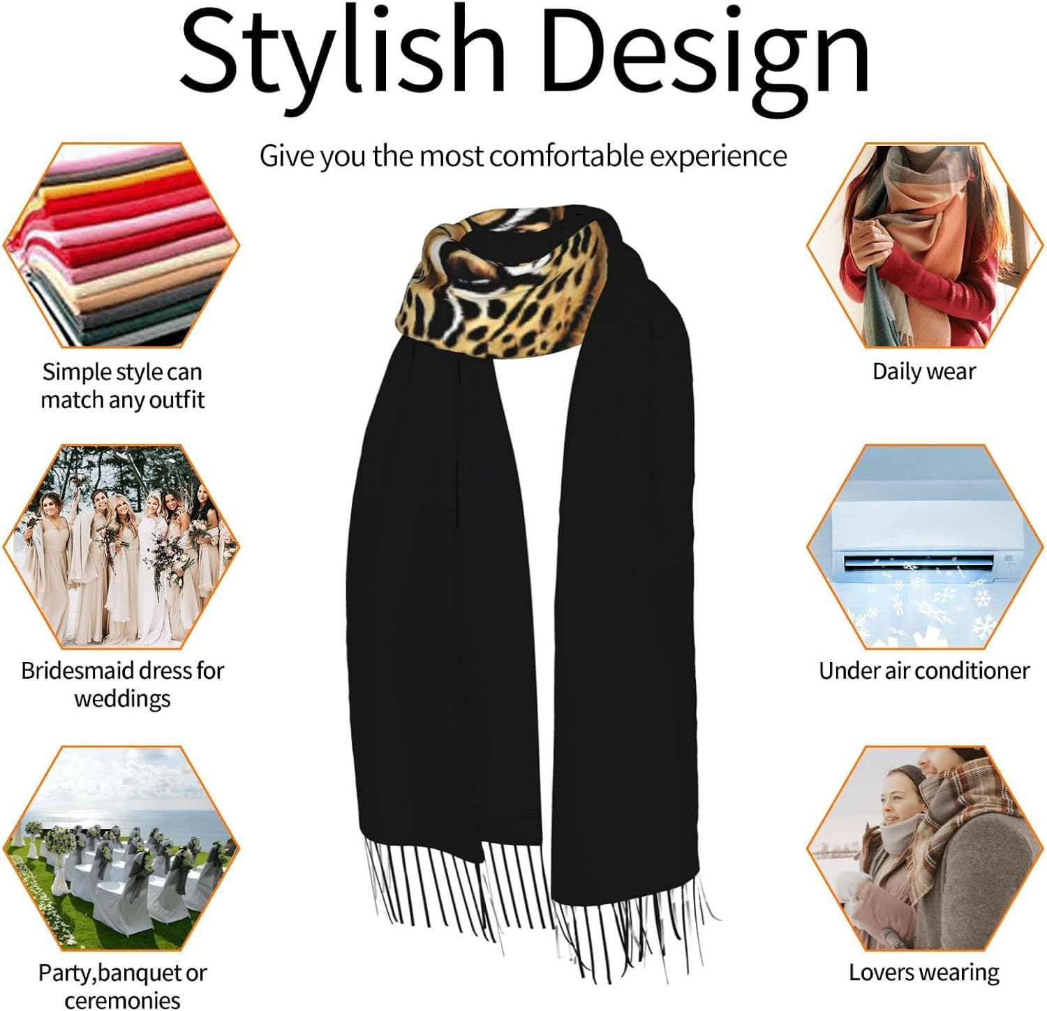 (Cute Leopard) Women's Soft Warm Scarf Large Plush Shawl Wrap with Fringe Fashion Winter Scarves for Cold Weather