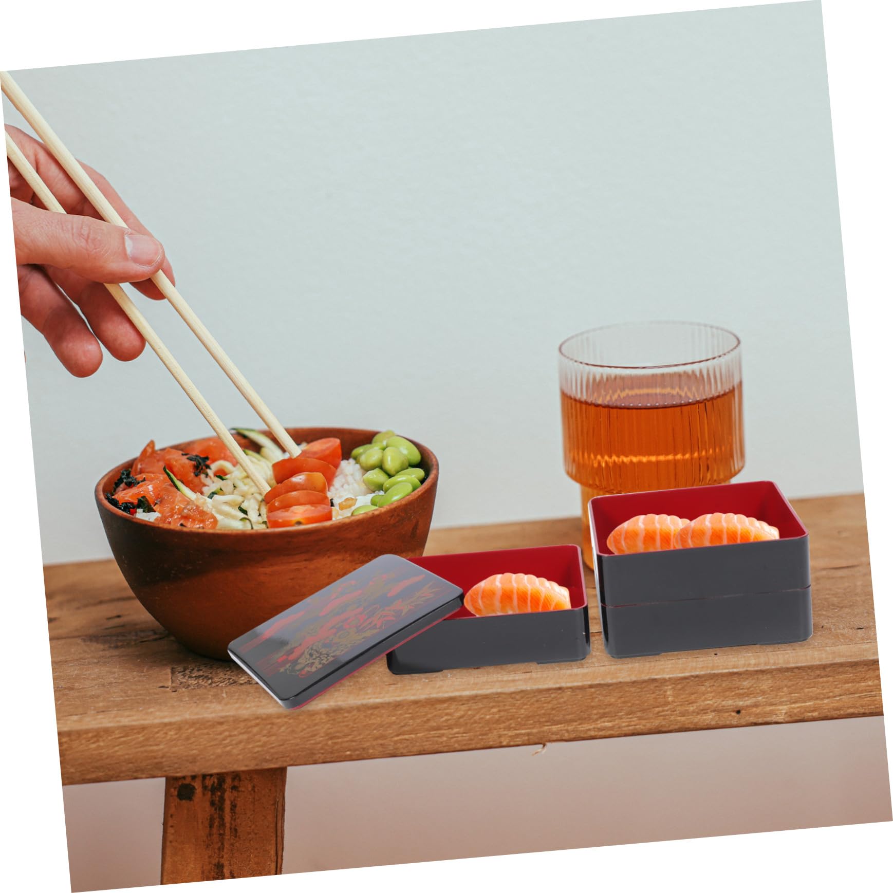 IMIKEYA Boîte à Bento Japonaise à Trois Compartiments 19,5x19,5x16,5 Cm en Matériau Écologique Résistant la Chaleur pour Repas D'affaires et Déjeuner Portable