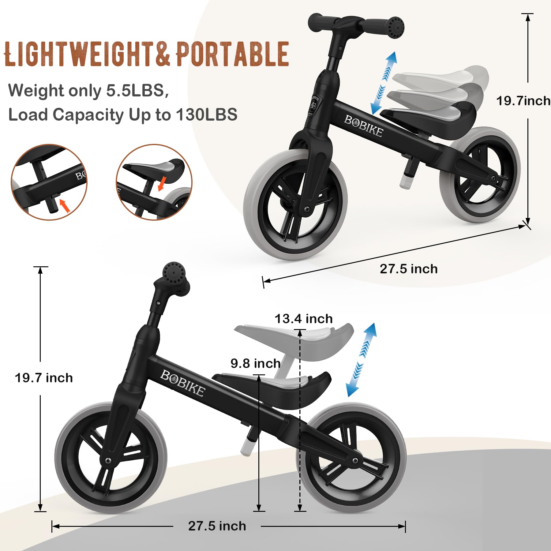 MHCYLION Bicicletta Bambini Senza Pedali per 1,5-4 Anni Fino a 25 Kg, volante e sellino Regolabili in Altezza, Bloccasterzo, Giocattoli Regali per Bambini Bicicletta Equilibrio Bambino